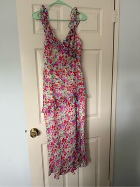 Floral Pink Multi Ruffle-Trim Maxi Dress